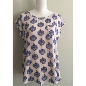 LOFT Silky Damask Blue Top